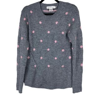 H&M Oversized Pink Polkadot Wool Blend Gray Crewneck Super Soft Fuzzy Size XS HM